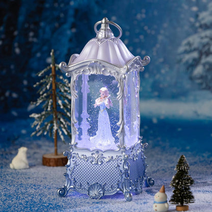 Snow Globe Lantern with Violin Girl – Shatterproof, Glitter Snowglobe 10 Songs Music Box, Led Light, USB or Battery Powered, for Girls Spring Day Gifts Birthday Home Decor Fall Decoration, Silver