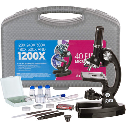AmScope M30-ABS-KT1-WM 120X-240X-300X-480X-600X-1200X Educational Metal Arm Kids Compound Microscope Kit + Book