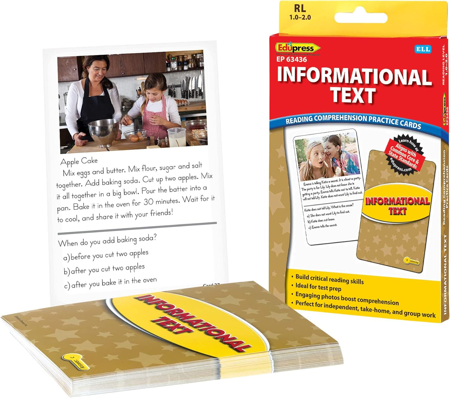 Edupress Reading Comprehension Practice Cards, Informational Text, Red Level (EP63437) Medium