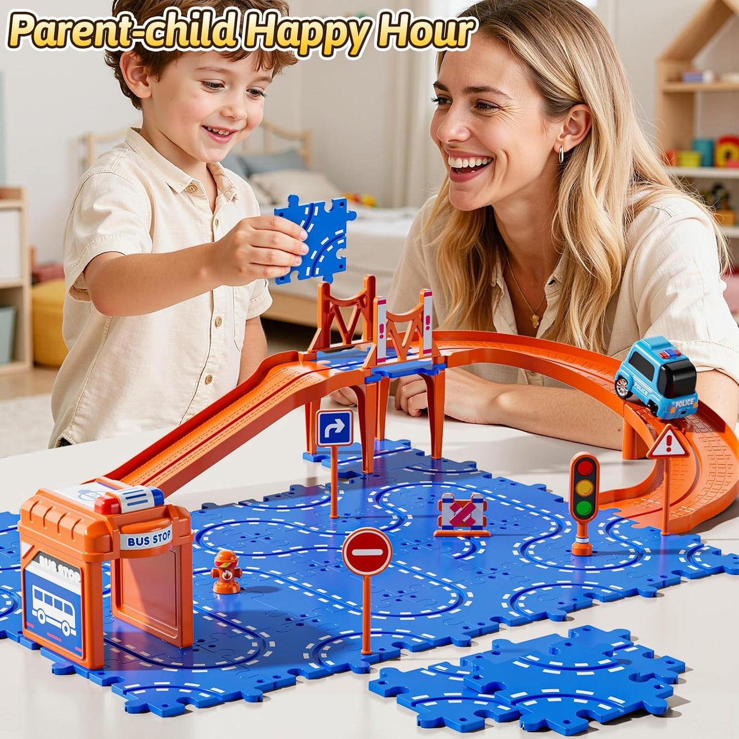 Toddler Puzzles Track Cars Toys for Kids, Boys and Girls Age 3-5 4-7, Floor Puzzle Race Track with Cars and Road Signs, Birthday Toy Games for 3 4 5 6 7 8 Year Old Birthday Gifts