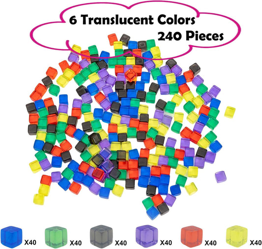 240 Pieces Centimeter Cubes, Counting/Sorting Toy,Plastic Math Cubes,Early Development Activity Games with Portable Box(Translucent,6 Colors)