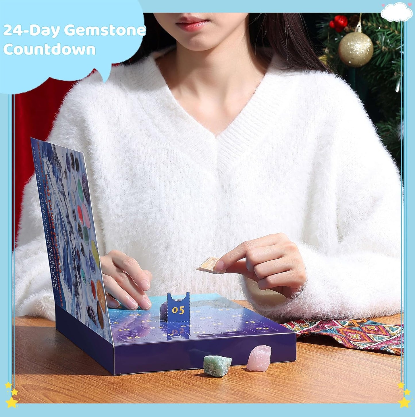 ZHIYUXI Crystal Advent Calendar 2025 Rock Collection Christmas Advent Calendar 2025 Crystals 24 Gemstones Christmas Countdown Calendar Advent Calendars Gem for Adult