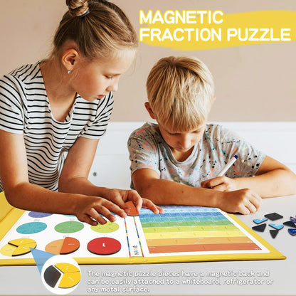 Magnetic Fraction Educational Puzzle for Kids, New Magnetic Fraction Tiles & Fraction Circles, Math Manipulatives for Elementary School Early Math Skills