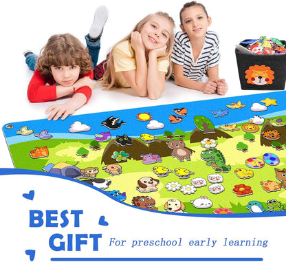 SKOLESK 204Pcs Animals Felt Busy Board Story Set with Storage Bag Preschool Large Wall Storyboard Forest Themed Early Learning Interactive Play Kit Wall Hanging Gift for Toddlers Kids 40 X 28 Inch