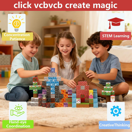 150PCS Magnetic Building Blocks with 31 Nature Designs - Water, Grass, Lava, Rock, STEM Toy for Kids Ages 3-12