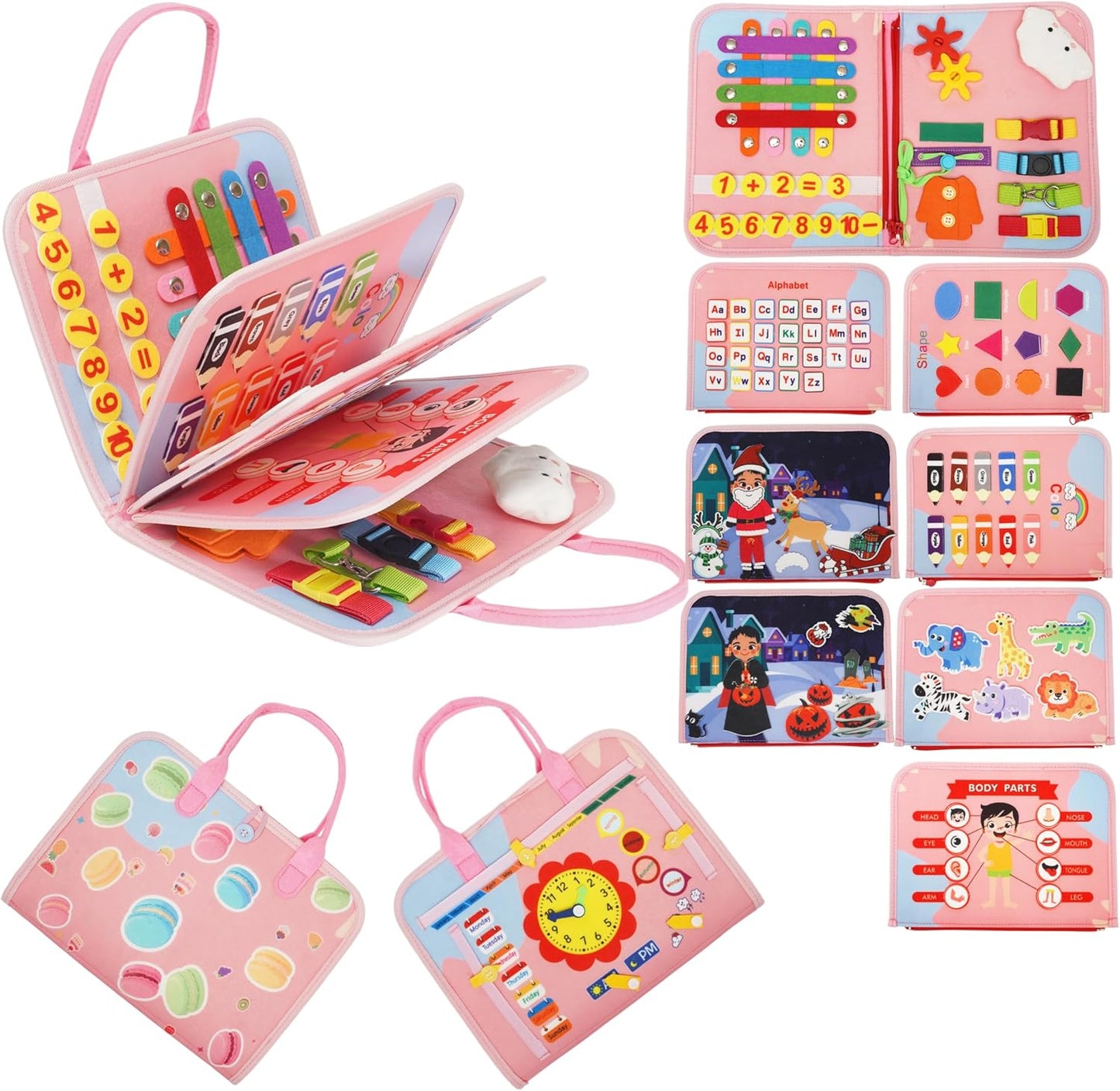 Toddler Busy Board-Montessori Toys for Boy Girl Birthday Gift, Sensory Learning Toys for Toddlers Busy Book, Airplane Car Travel Activities Toy,Learn Fine Motor Skills