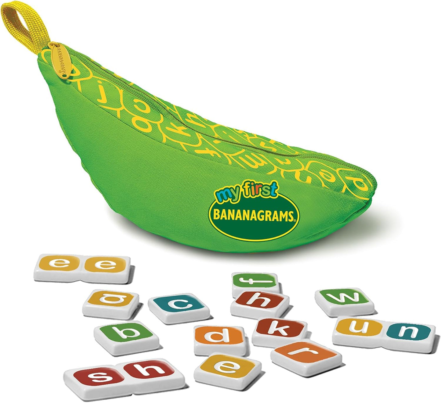 Bananagrams Classic Word Game – Fast-Paced Spelling & Anagram, Family & Travel Game , 144 Letter Tiles in Portable Banana Pouch, 1–8 Players, Educational Wordplay Fun for Ages 7+