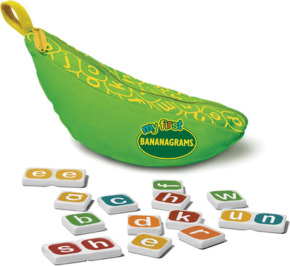 Bananagrams Classic Word Game – Fast-Paced Spelling & Anagram, Family & Travel Game , 144 Letter Tiles in Portable Banana Pouch, 1–8 Players, Educational Wordplay Fun for Ages 7+