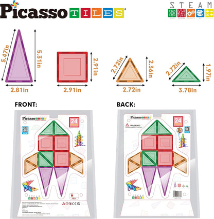 PicassoTiles 101 PCs Magnetic Tiles Building Block with Storage Case Included Bold Colors Travel Carry Case Construction Set for Boys & Girls Great Gift Preschool Kindergarten Montessori Playing Toys
