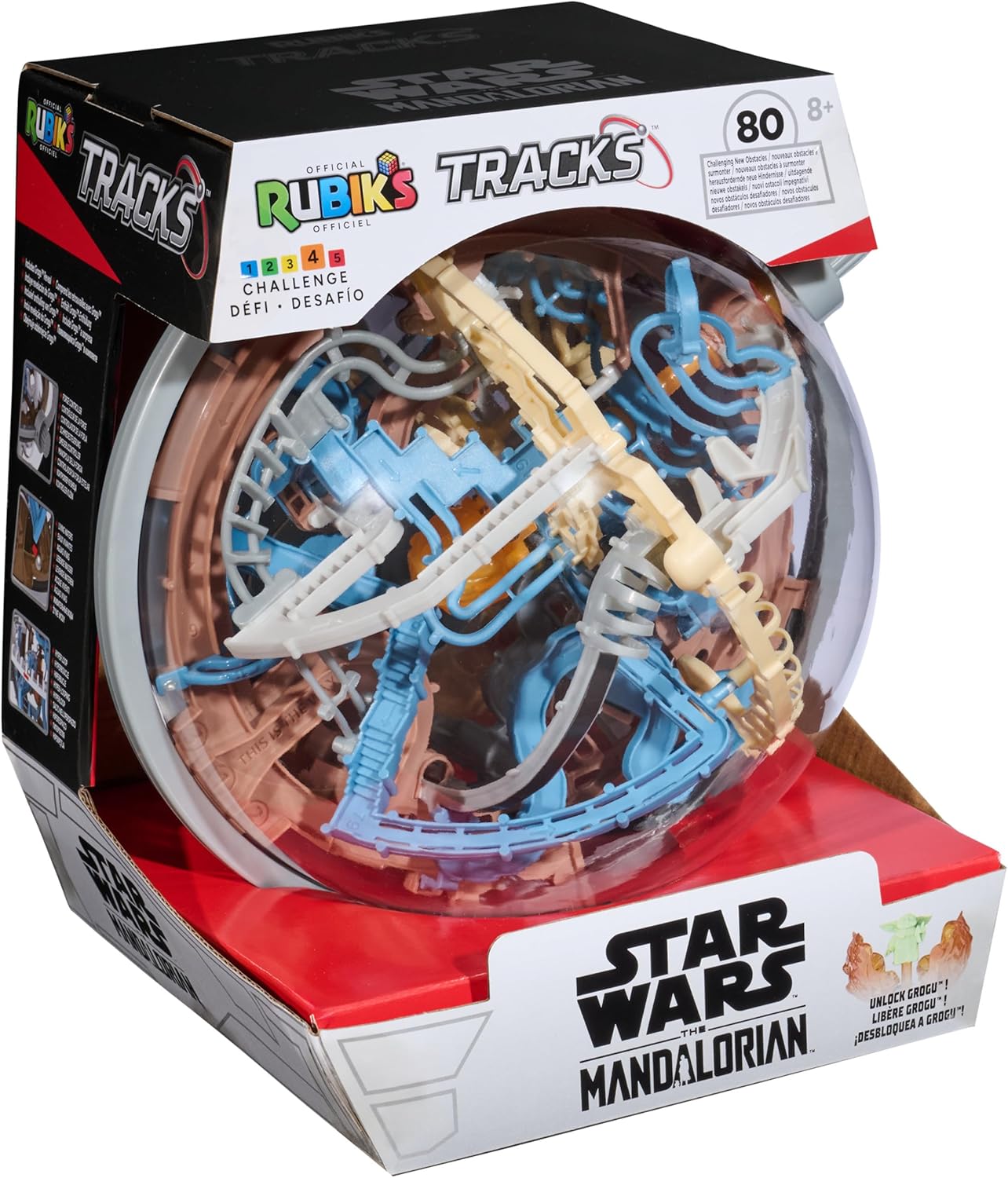 Rubik’s Cube, Rubik’s Tracks Star Wars, Mandalorian-Themed 3D Gravity Maze & 3D Puzzle Game with 80 Obstacles, Grogu Miniature Inside, Problem-Solving Challenging Brain Teaser Fidget Toy, Ages 8 & Up