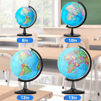 Classroom Globes Elementary, 13in Large Globe More Detailed with Countries & Capitals & State Capitals, Political Teaching Tool for Adults & Children - No Assembly Required