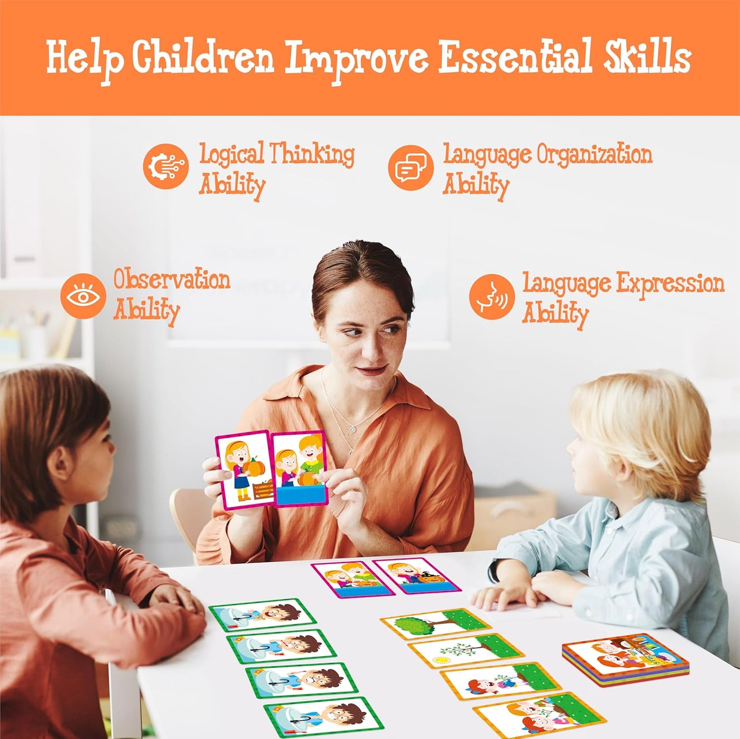 4-Scene Sequencing Cards, 72 Sequence Card Game for Preschool, Kids Learning Order and Logic, Speech Therapy Materials for Autism, Early Learning Activity-Storytelling, Social Skills,Sentence Building