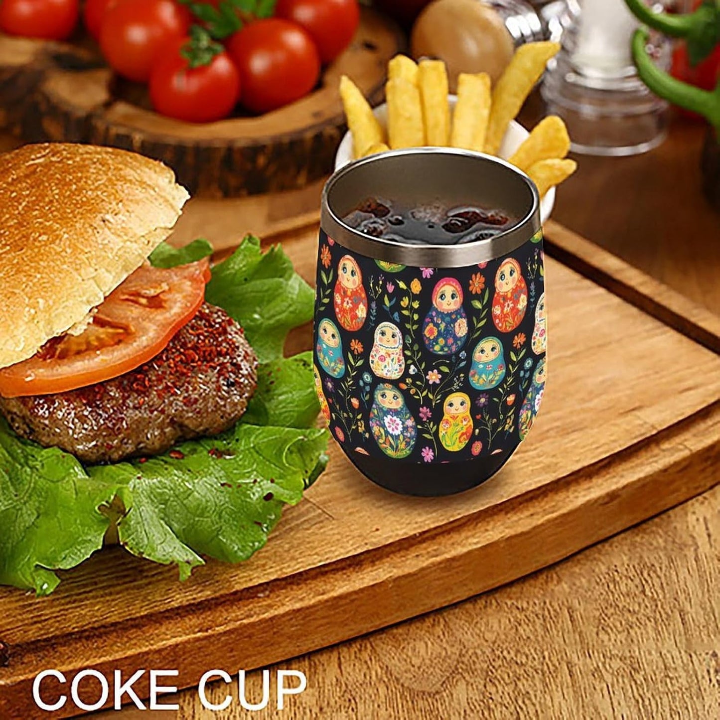 Russian Nesting Dolls Flowers Insulated Cups & Mugs 12 Oz Double-Wall Coffee Cup with Lids Drinks Tumbler for Women Men