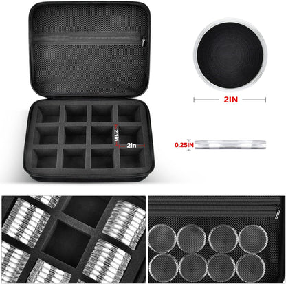 PAIYULE 96 Pieces 46mm Coin Capsules, with Foam Gasket and Plastic Storage Organizer Box, 6 Sizes (20/25/27/30/38/46mm) Coins Collector Case Holder for Coin Collection Supplies(Black)