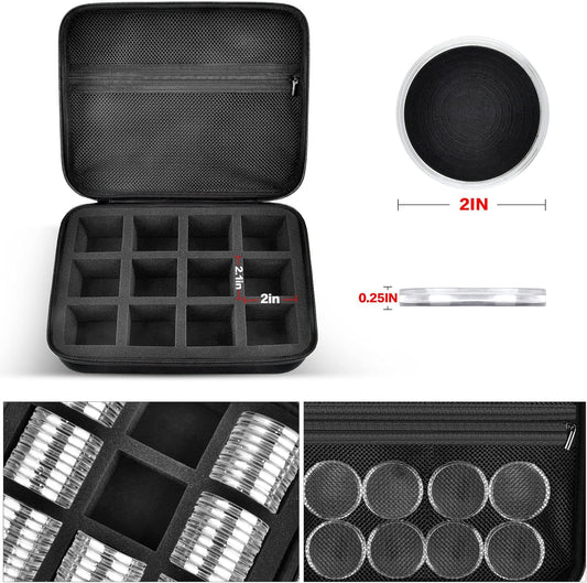PAIYULE 96 Pieces 46mm Coin Capsules, with Foam Gasket and Plastic Storage Organizer Box, 6 Sizes (20/25/27/30/38/46mm) Coins Collector Case Holder for Coin Collection Supplies(Black)