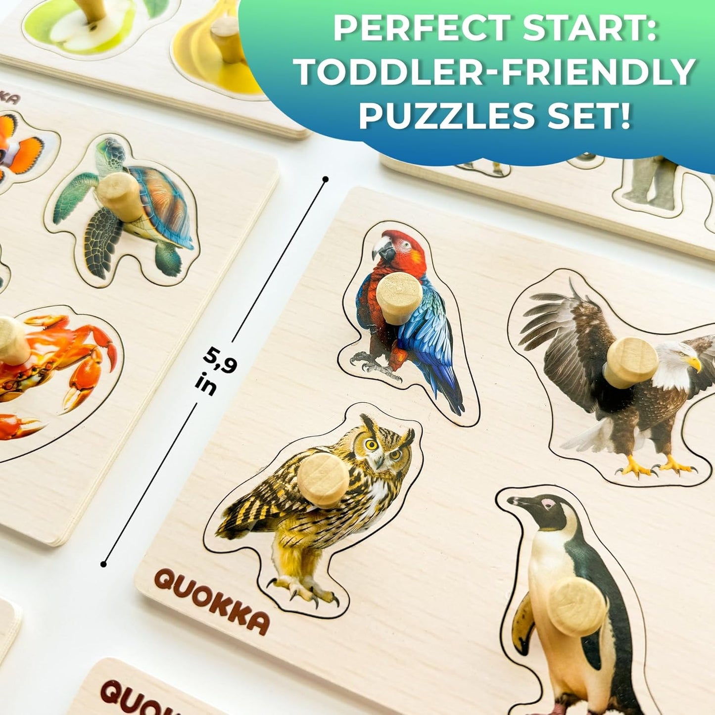 QUOKKA Wooden Puzzles for Toddlers 1-3 - 6XSET Toddler Puzzles Ages 2-4 with Rack - Learning Alphabet - Numbers - Animals Montessori Toy for Kids 3-5 - Wood Games Gift for Boys and Girls