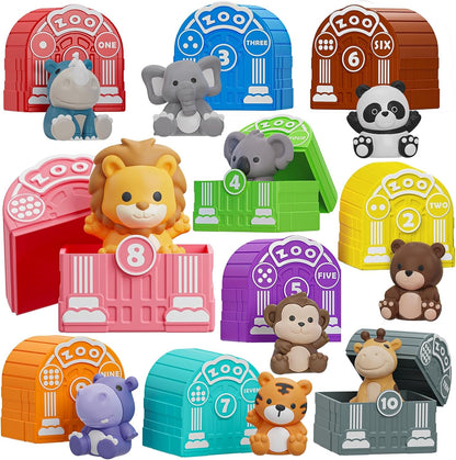 Learning Toy for Toddlers 1 2 3 Year Old, 10 Farm Animal Toys & 10 Barns, Counting, Matching & Sorting Montessori Educational Sensory Toys, Christmas Birthday Easter Gift for Baby Boy Girl 1-3