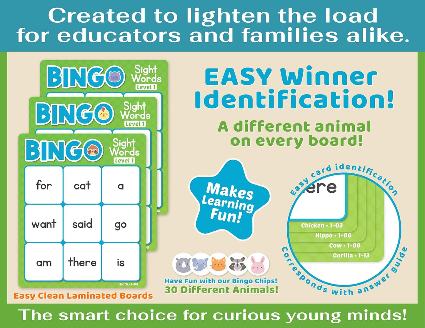 Bright Seed Sight Words Bingo Game for Kindergarten, Learn to Read Sight Word Cards, Word Games for Kids Ages 4-8, Bingo Sight Words Level 3&4, Laminated for Easy Clean