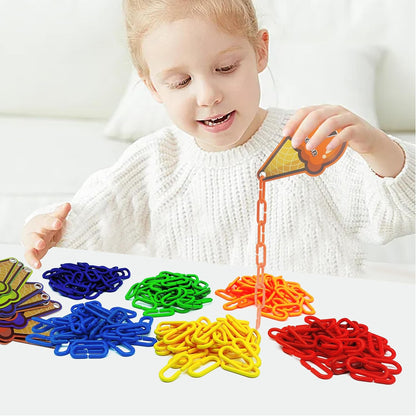 RAINBOW TOYFROG Chain Link Math Manipulatives - 240 C Clips Plastic Chain Links & 20 Ice Cream Cards for Counting & Linked Math Game - Learning Resources for Kindergarten Sensory