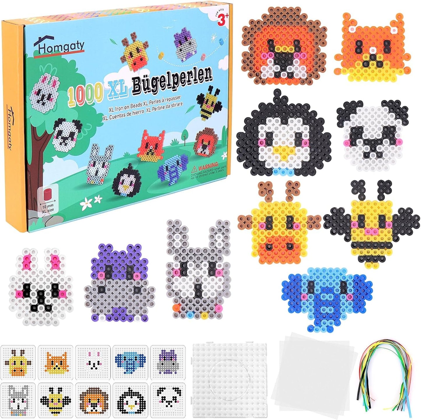 Homgaty 10MM Fuse Beads Kit,1000 PCS XL Iron Melting Beads for Christmas Patterns and Ironing Paper, DIY Art Craft Iron Bead,Crafts Set for Adult