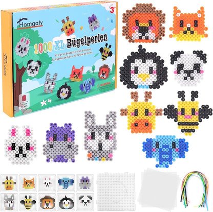 Homgaty 10MM Fuse Beads Kit,1000 PCS XL Iron Melting Beads for Christmas Patterns and Ironing Paper, DIY Art Craft Iron Bead,Crafts Set for Adult