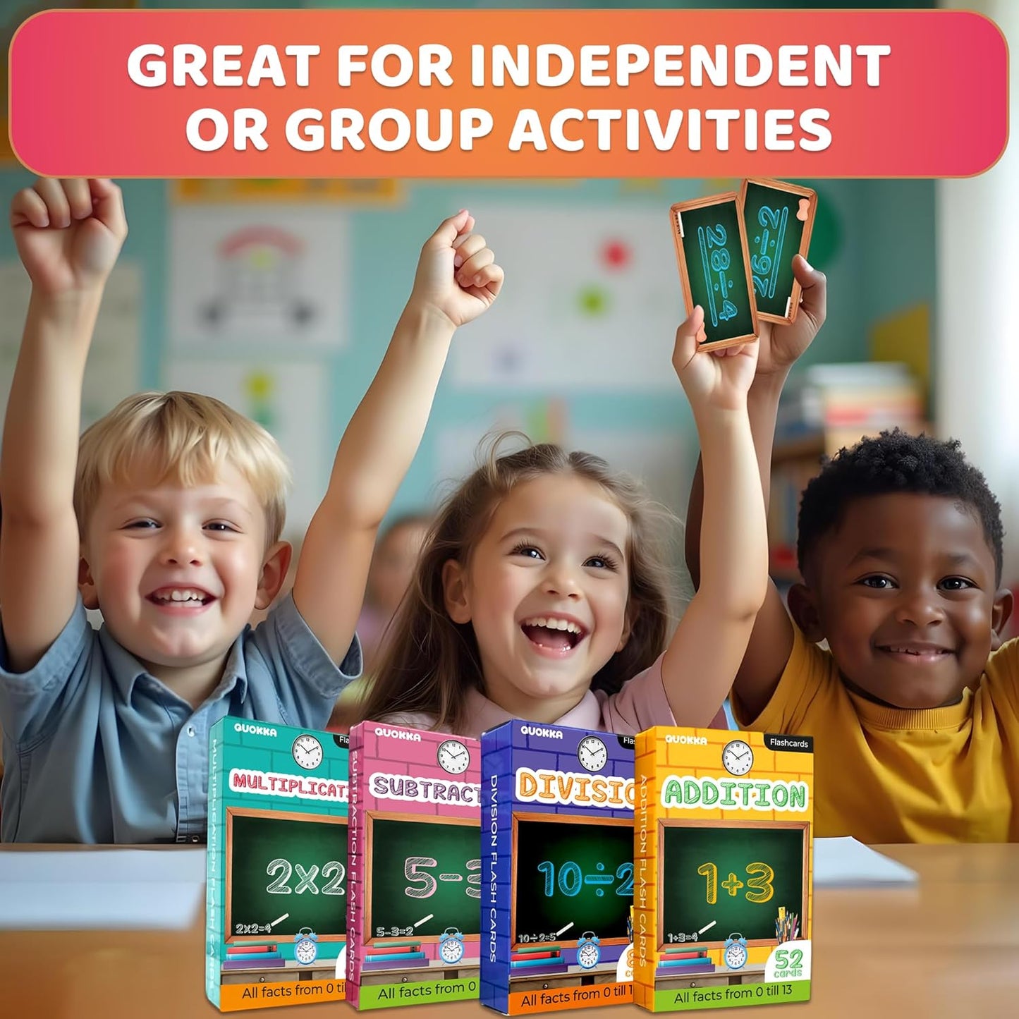 QUOKKA Multiplication and Division Flash Cards for Kids Ages 4-8 – 338 Math Flashcards for Kids 5-7 - Visual Aids | Sorting Rings | Reference Cards – Math Games 1st to 3rd Grade for Classroom & Home