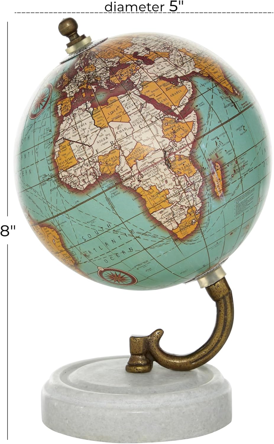 Deco 79 Marble Globe with Marble Base, 5' x 5' x 8', Teal