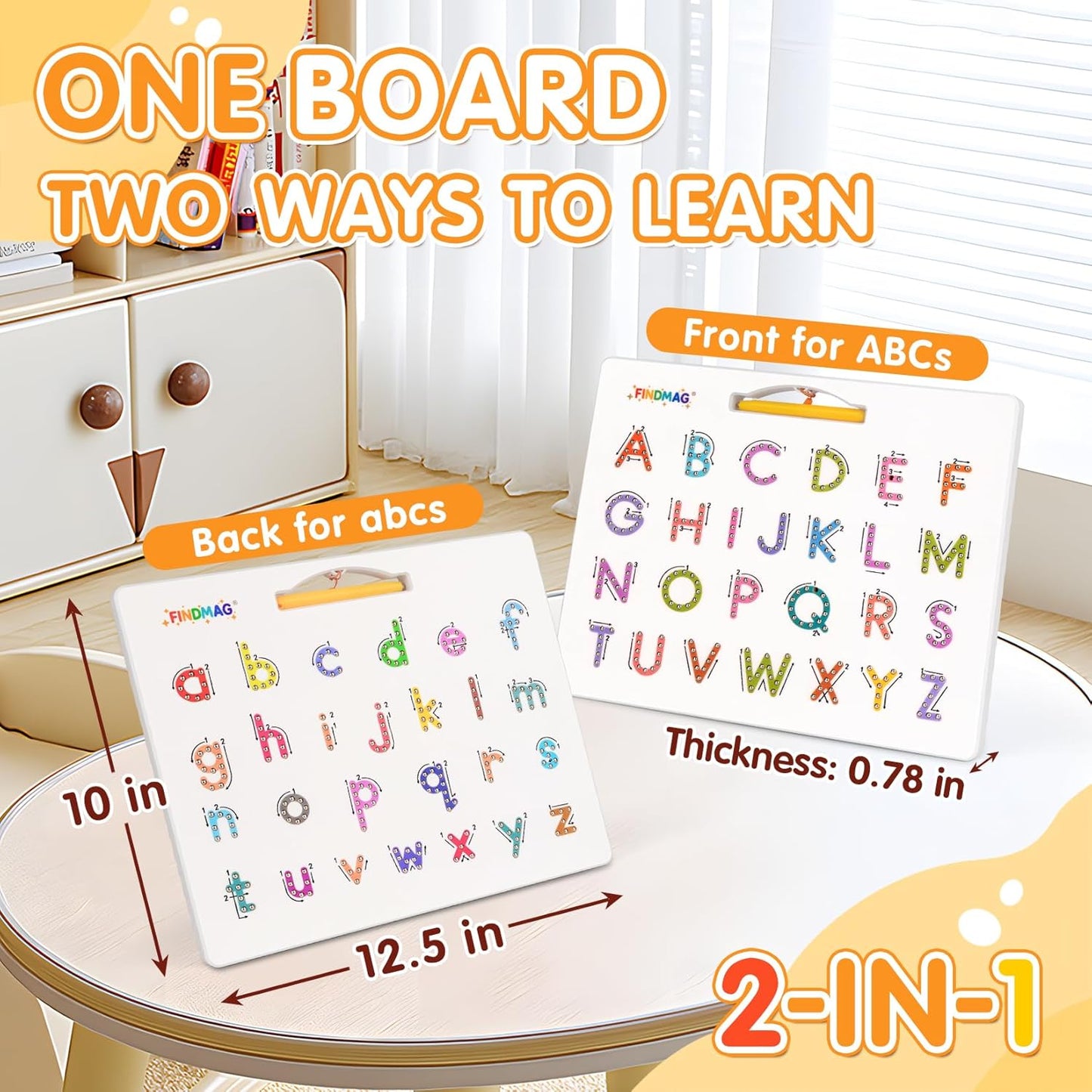 FINDMAG Magnetic Letter Board, Dual Sided ABC Education Board Writing Practice for Toddler, Erasable Educational Tool for Kids, Reusable Learning Toys, Back to School Supplies Road Trip Essentials