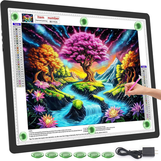 TOHETO Rechargeable A3 Light Pad for Diamond Painting, Ultra Bright Tracing Light Box for Drawing, Wireless Lightbox for Tracing and Drawing, Cordless Diamond Art Light Board for Sketching (Black)