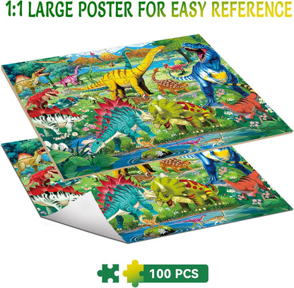 Puzzles for Kids Ages 4-8 Year Old,100 Piece Dinosaur Jigsaw Puzzle for Toddler Children Learning Educational Puzzles Toys for Boys and Girls - Every Piece is Unique
