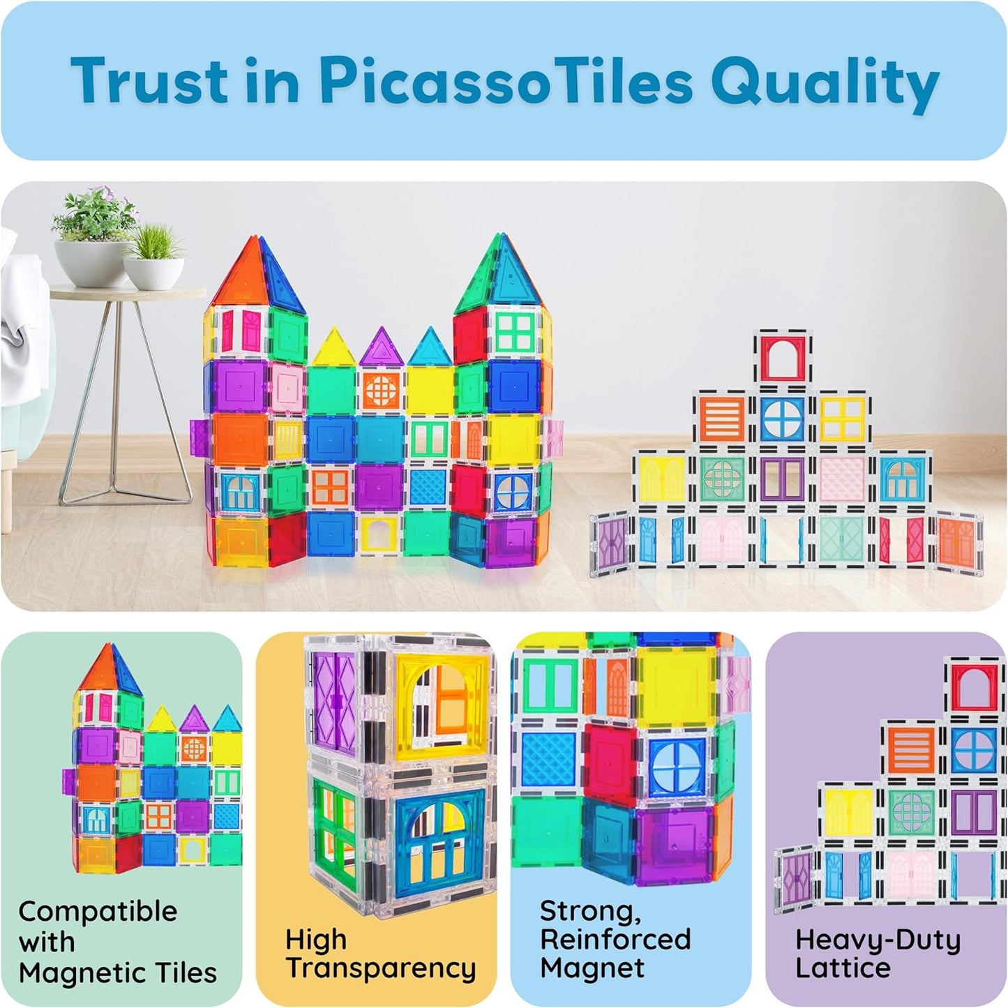 PicassoTiles Window and Door Clip On Magnetic Blocks Magnet Tiles Magnets Building Tile Construction Toy Set STEM Education Toys Learning Kit Stacking Block Playset Boys & Girls Age 3+ PT30