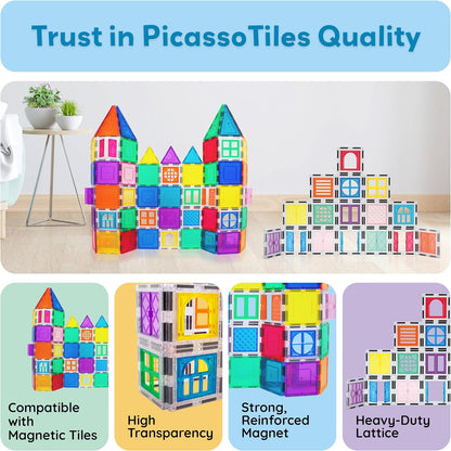 PicassoTiles Window and Door Clip On Magnetic Blocks Magnet Tiles Magnets Building Tile Construction Toy Set STEM Education Toys Learning Kit Stacking Block Playset Boys & Girls Age 3+ PT30