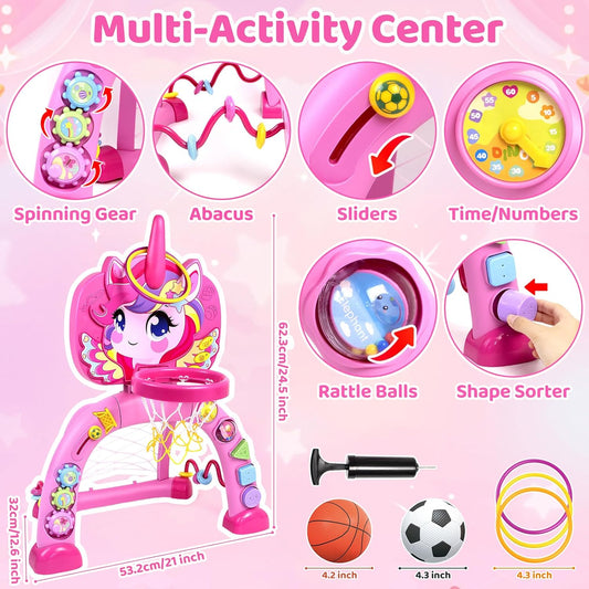 Marstone Toys for 1 Year Old Girl Gifts: Toddler Basketball Hoop and Soccer Goal with Sound and Music, Educational Sport Toys for Kids 1-3, 1st First 12-18 Month Birthday Present