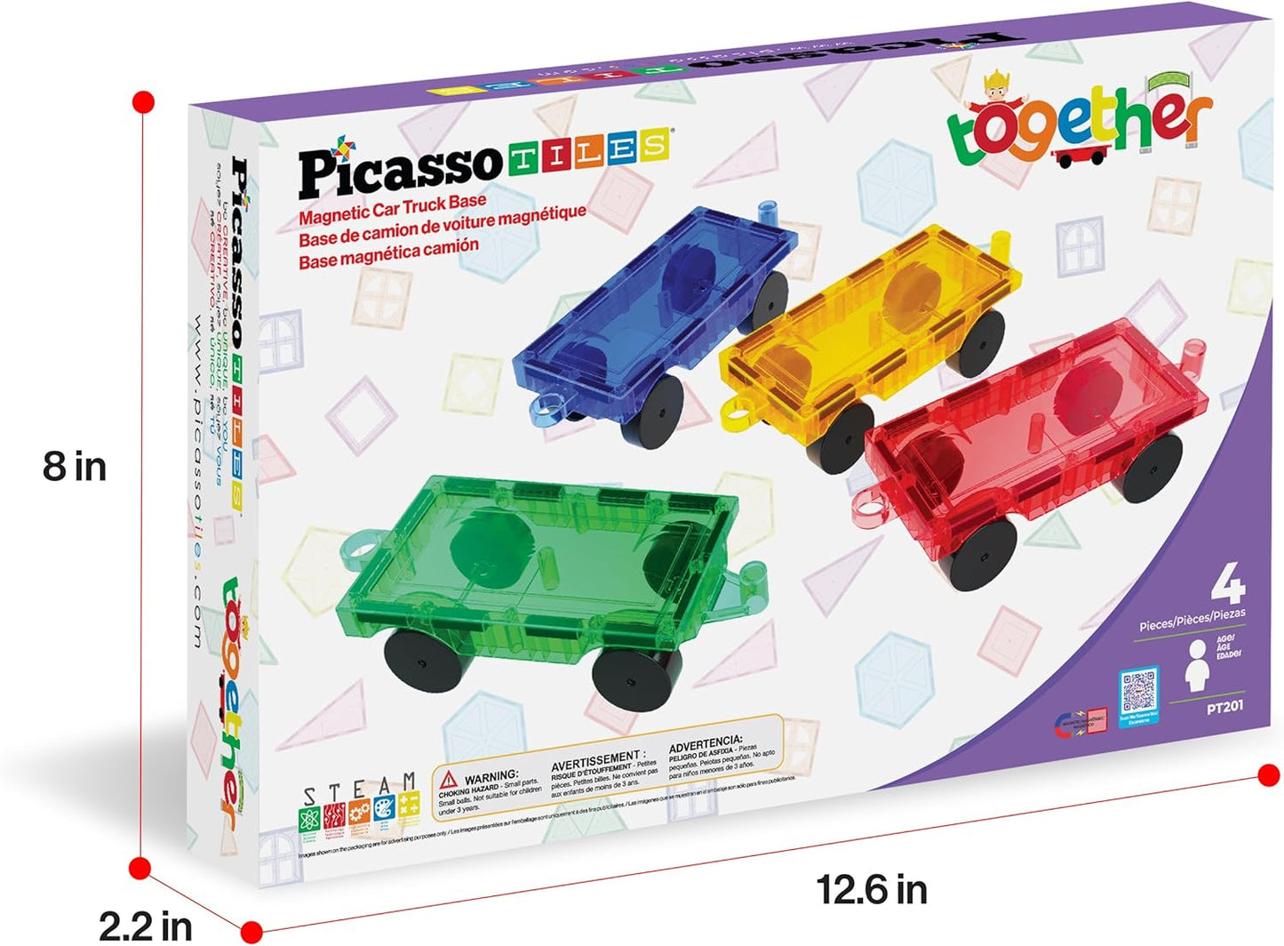 PicassoTiles 2 Piece Car Truck Construction Kit Toy Set Vehicle for Magnetic Blocks Building Tile Sensory Magnet Toys with Re-Enforced Hitch & Long Bed Educational Puzzle Girls Boys Toddlers Ages 3+