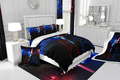 Manfei Musical Kids Fitted Sheet Full Size, MusicalGuitar Radio Drum Kit Headset Print Bedding Set 3pcs for Boys Girls, Rock Music Bed Cover with 2 Pillowcases, Soft Polyester Bedding, No Top Sheet