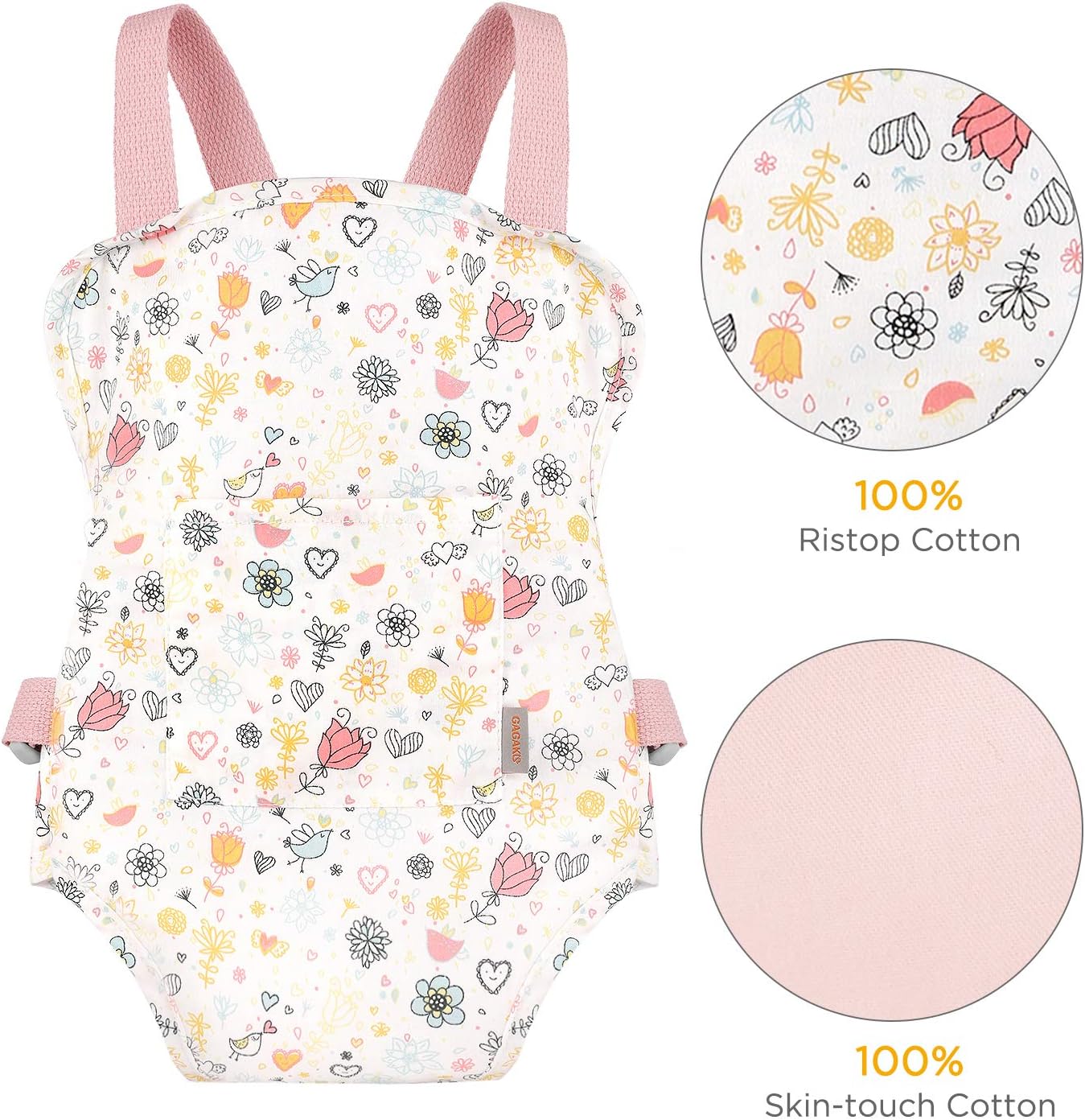 GAGAKU Baby Doll Carrier for Little Girls, Reborn Doll Accessories for Toddlers 3+ Years Old, Kids Toy Baby Dolls Sling Carrier - Pink - Moonflower