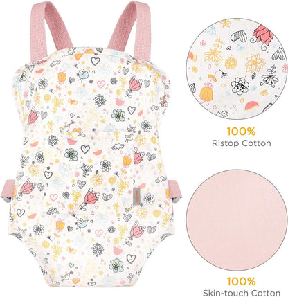 GAGAKU Baby Doll Carrier for Little Girls, Reborn Doll Accessories for Toddlers 3+ Years Old, Kids Toy Baby Dolls Sling Carrier - Pink - Moonflower