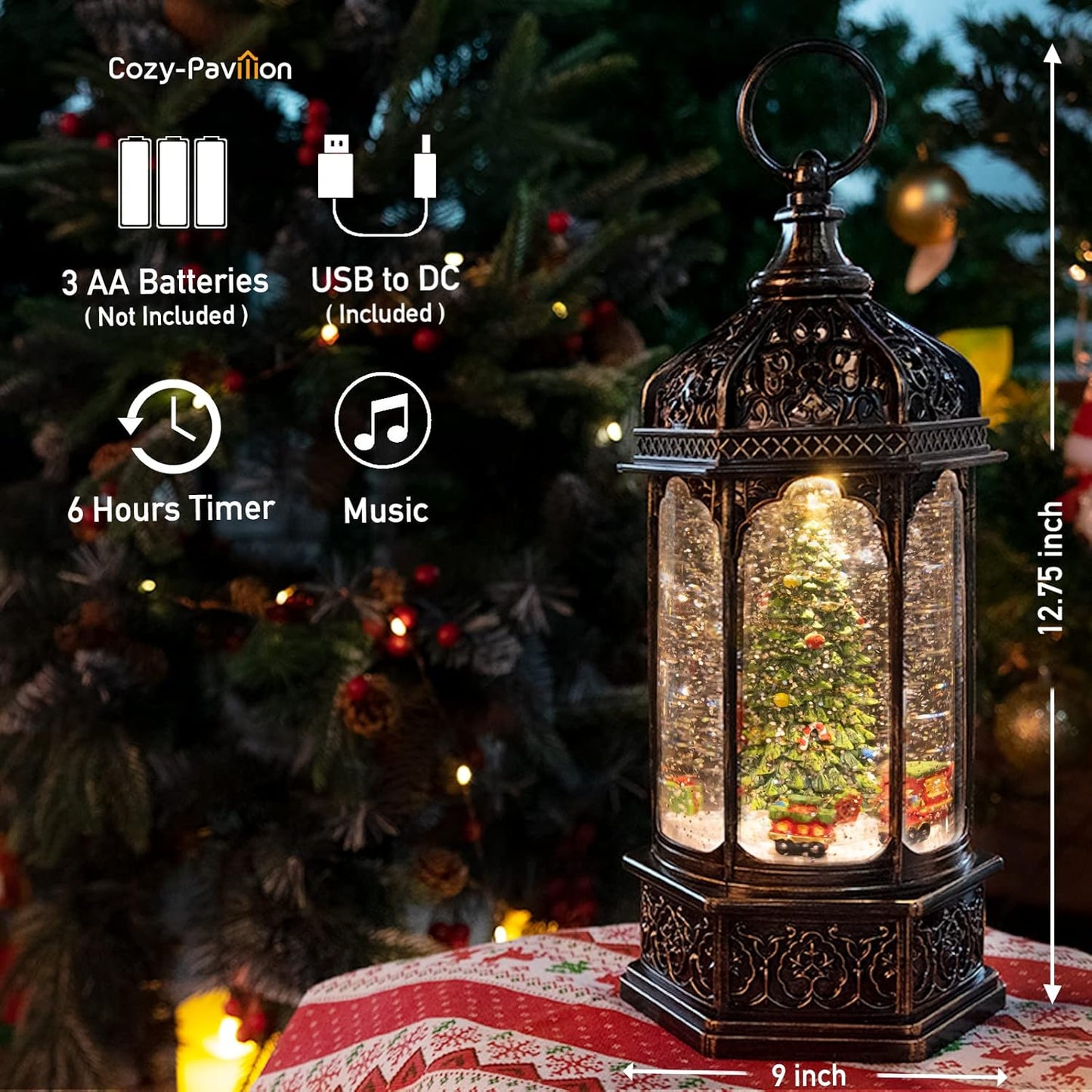 Musical Christmas Snow Globes Lantern, 7.87" Lighted Electric Snowglobes with 8 Holiday Songs 6H Timer Dual Power, Snowman Christmas Ornaments Snow Globe for Kids Adults Xmas Decor Gifts for Men Women