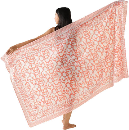 100% Cotton Sarong Cover Up for Women Indian Block Print Beach Wrap Skirt Long Boho Swimsuit Bikini Pareo (73” x 43”)