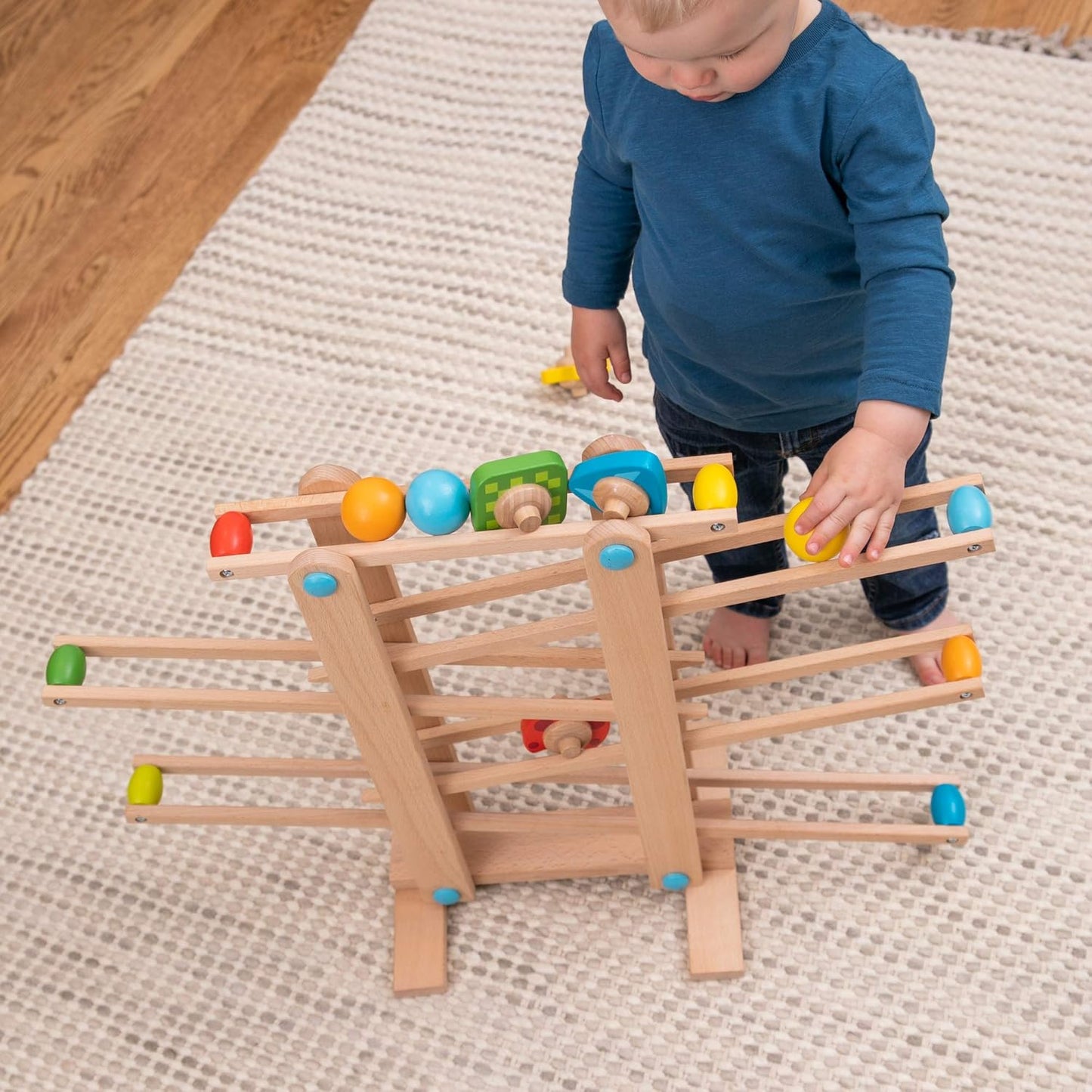 Fat Brain Toys Marble Run, Roll 'n Go Wooden Marble Run Back-and-Forth Ball Track, 2 Year Old Toys