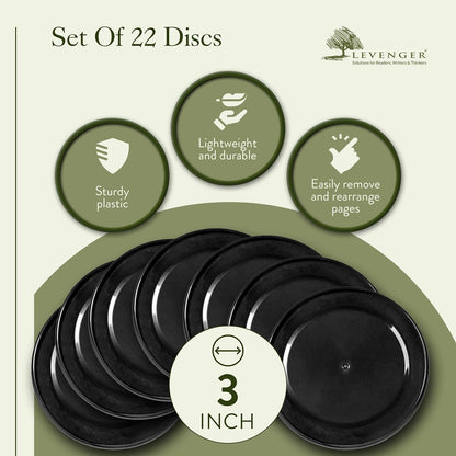 Levenger Circa Discs Binder Rings for Discbound Notebooks System, 22 Pack, Black, 2-Inch