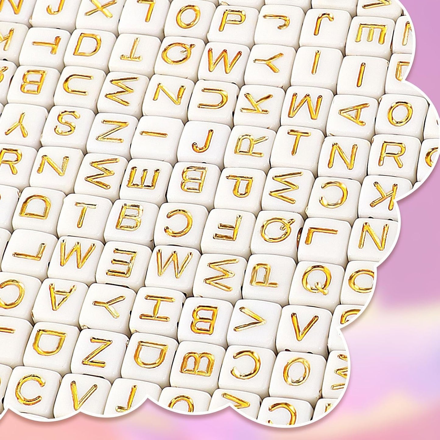 Letter Beads, Augshy 1400 Pcs Morandi Cube Alphabet Bead,Square Letter Beads with 1 Roll 10M Crystal String Cord (6mm)