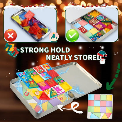 Enjoyjoy Mini Magnetic Tiles - 50PCS Travel Magnetic Tiles Set with Metal Case Portable On-The-Go Magnet Tiles for Kids Magnet Building Blocks Ages 3+ Boys and Girls Christmas Birthday Gift