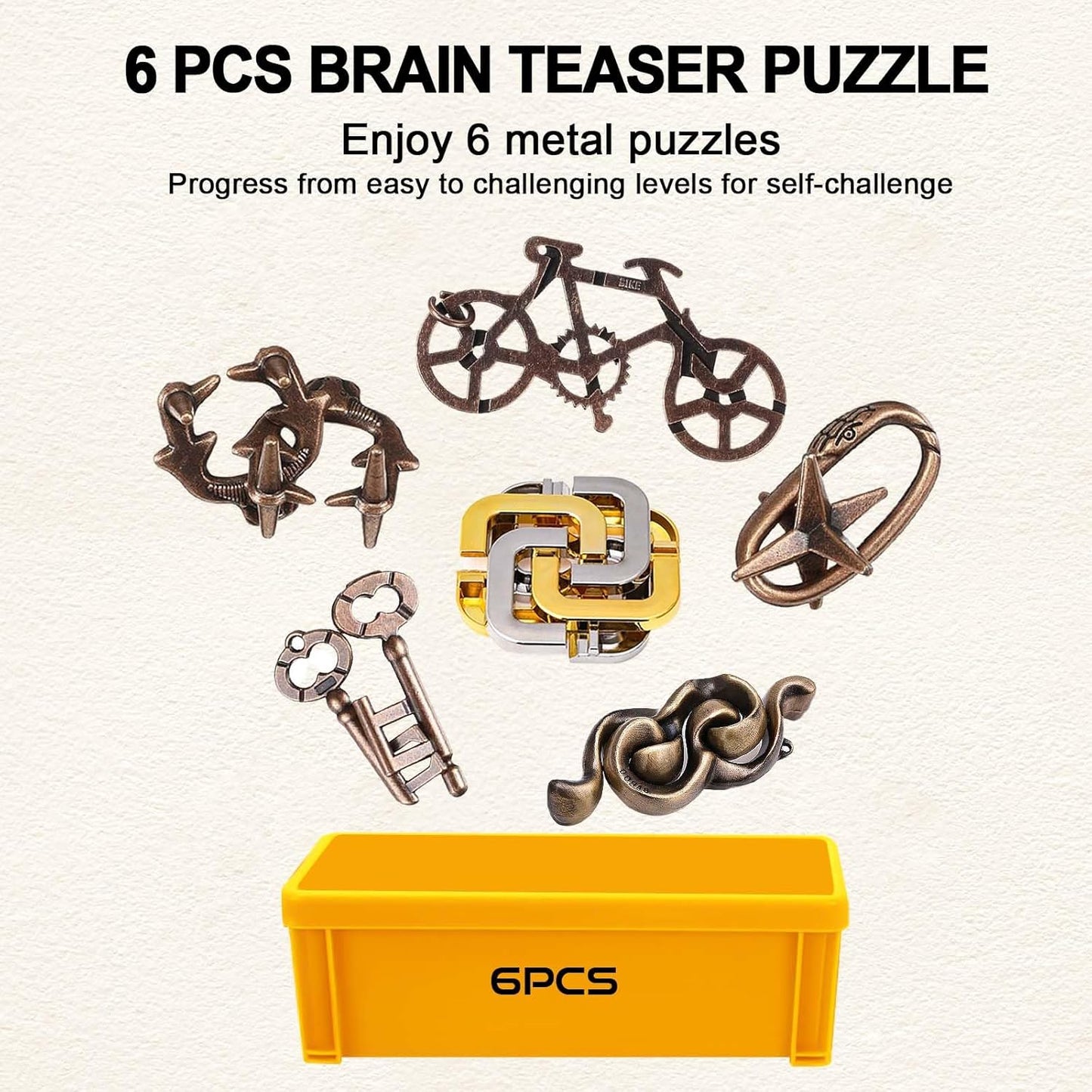 6 PCS Metal Brain Teaser Puzzles for Adults and Kids, Disentanglement Metal Logic Puzzle Set, IQ Mind Challenge Brain Games Toy Gift