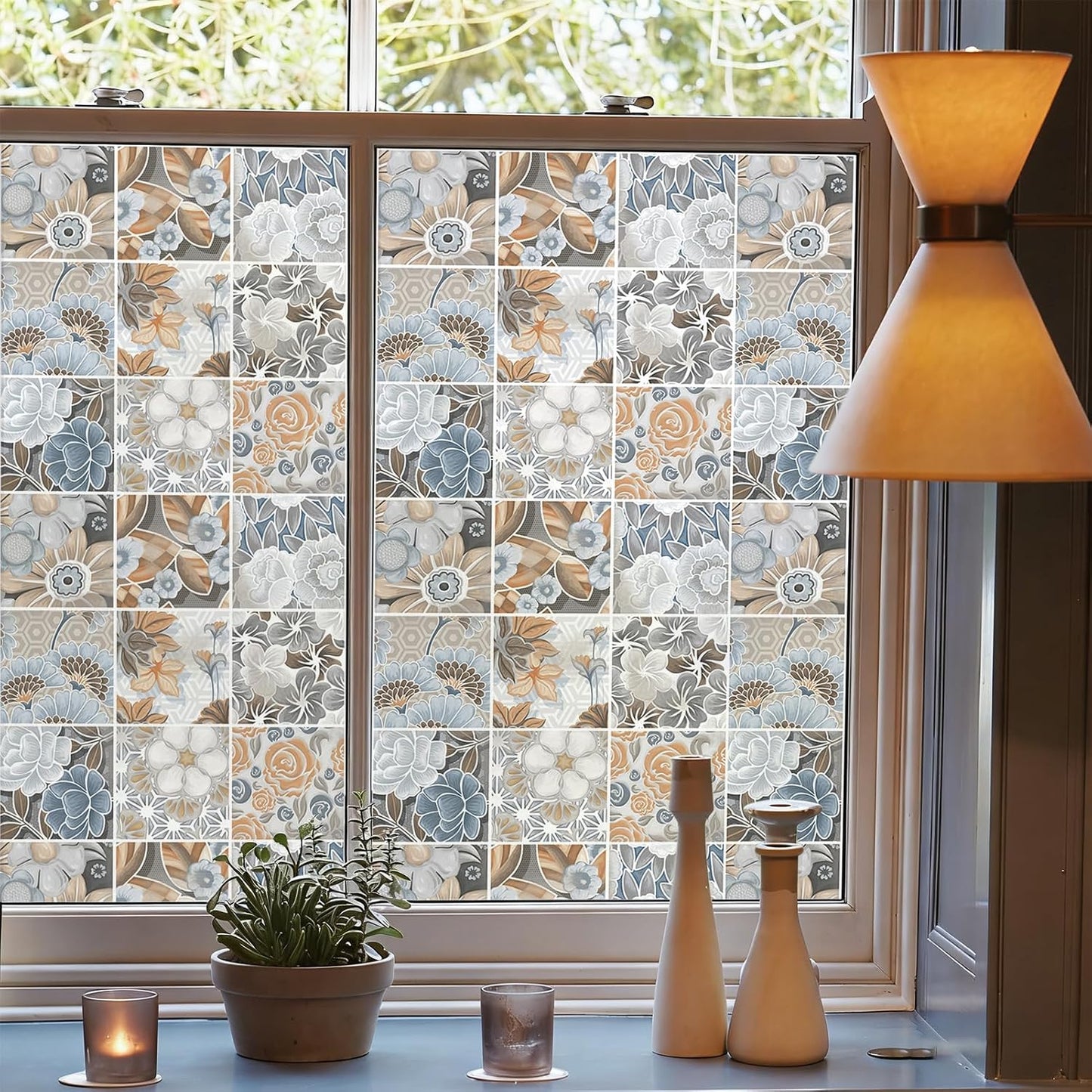 DKTIE Wooden Blinds Pattern Decorative Window Privacy Film, Sun Blocking Heat Control, Static Cling No Glue, with Installation Tools, Stained Glass Window Film (S531, 17.7" x 78.7")