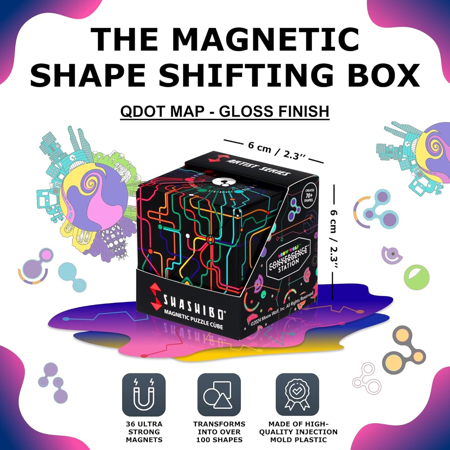 Shashibo Shape Shifting Box - Award-Winning STEM Fidget Toy with Ultra Strong Magnets - Puzzle Cube Transforms Into 100+ Shapes, Perfect Sensory Gift for Kids, Teens, and Adults (Glowquarium)