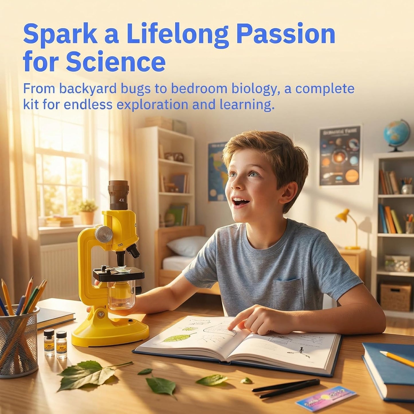 Little World Microscope for Kids, 100x 400x and 1200x Science Kits for Kids Age 5-7 Age 8-12, Microscope Beginner Kit with LED, Learning Resources Toys, Science Experiment STEM Kits for Boys Girls