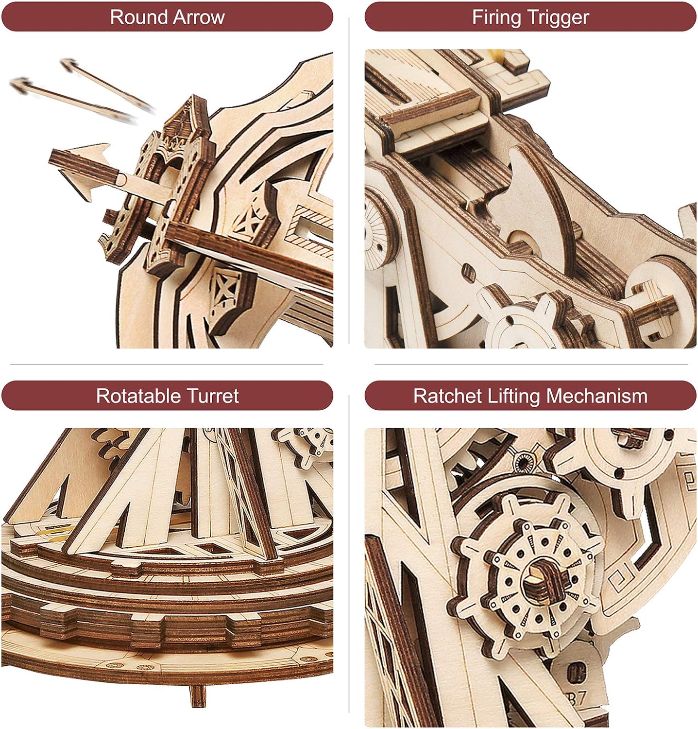 Rowood 3D Wooden Puzzles Catapult Kit for Adults, DIY Catapult Mechanical Wooden Model Kits Toys to Build for Adult, Cool Birthday Gift Choice