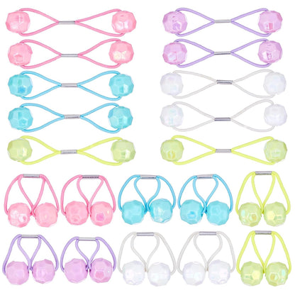 20pc Ponytailers Balls Elastics 18mm Round Opaque Multicolored Twin Beads Bauble Holders Toddler Kids Braiding Styling