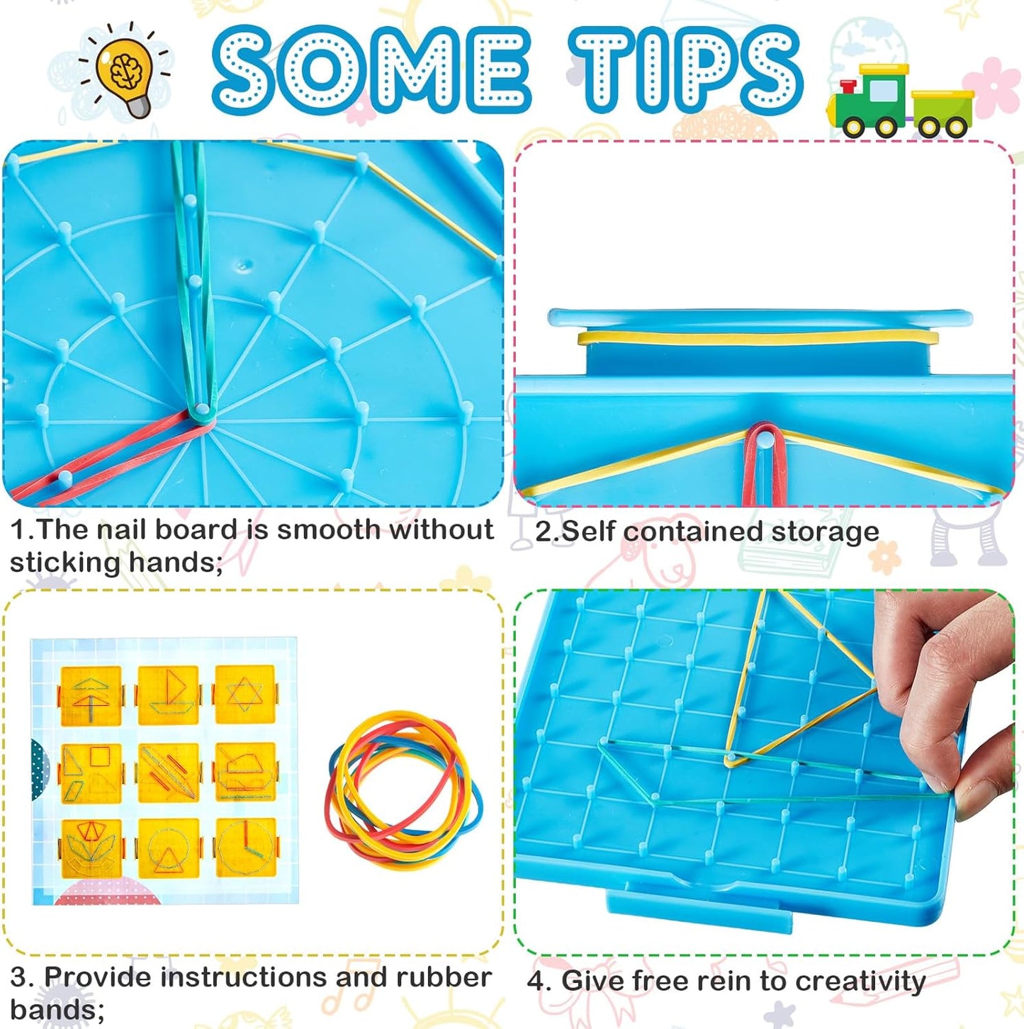 Deekin 24 Pcs Double Sided Geoboard Mathematical Kids Geoboards with Rubber Bands Math Manipulatives Toy for Geometry, 6.9 x 6.3 Inches Classroom Back to School